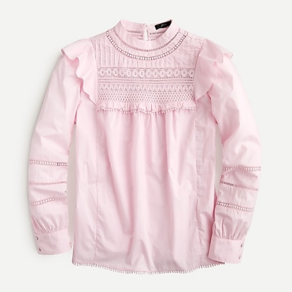 J. Crew Tops - 🆕️ J Crew Crocheted Lace Ruffle Top pink